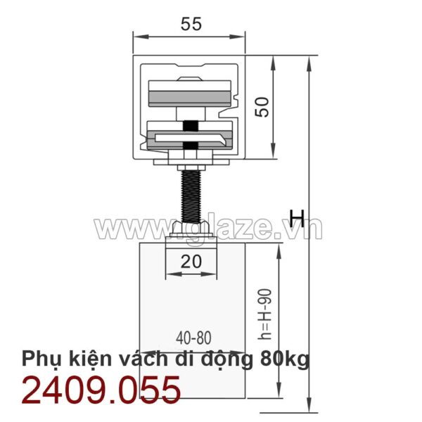 Phụ kiện bánh xe vách ngăn di động hệ 55 - Ảnh 4
